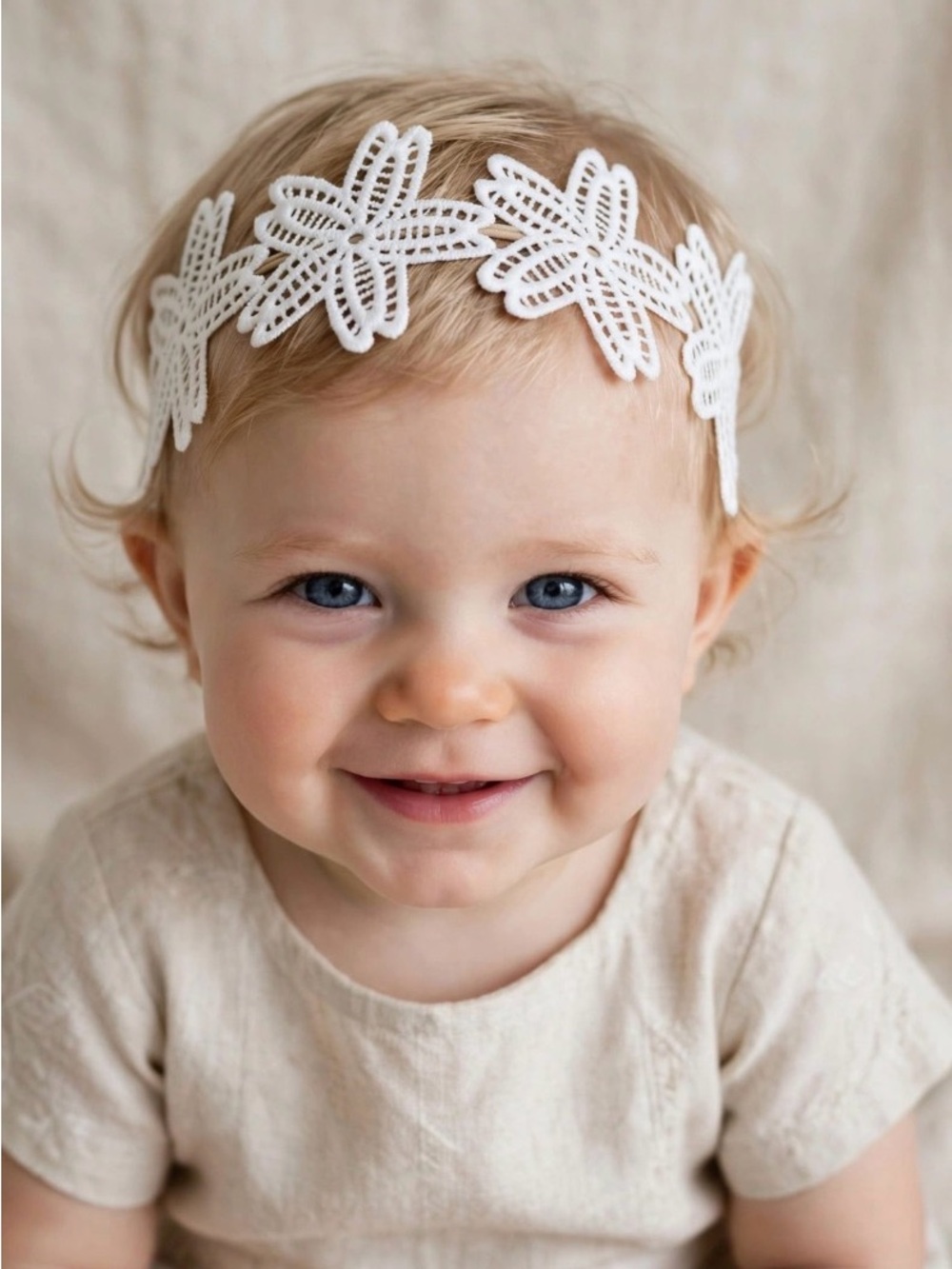 White Floral Lace Baby Headband 4”